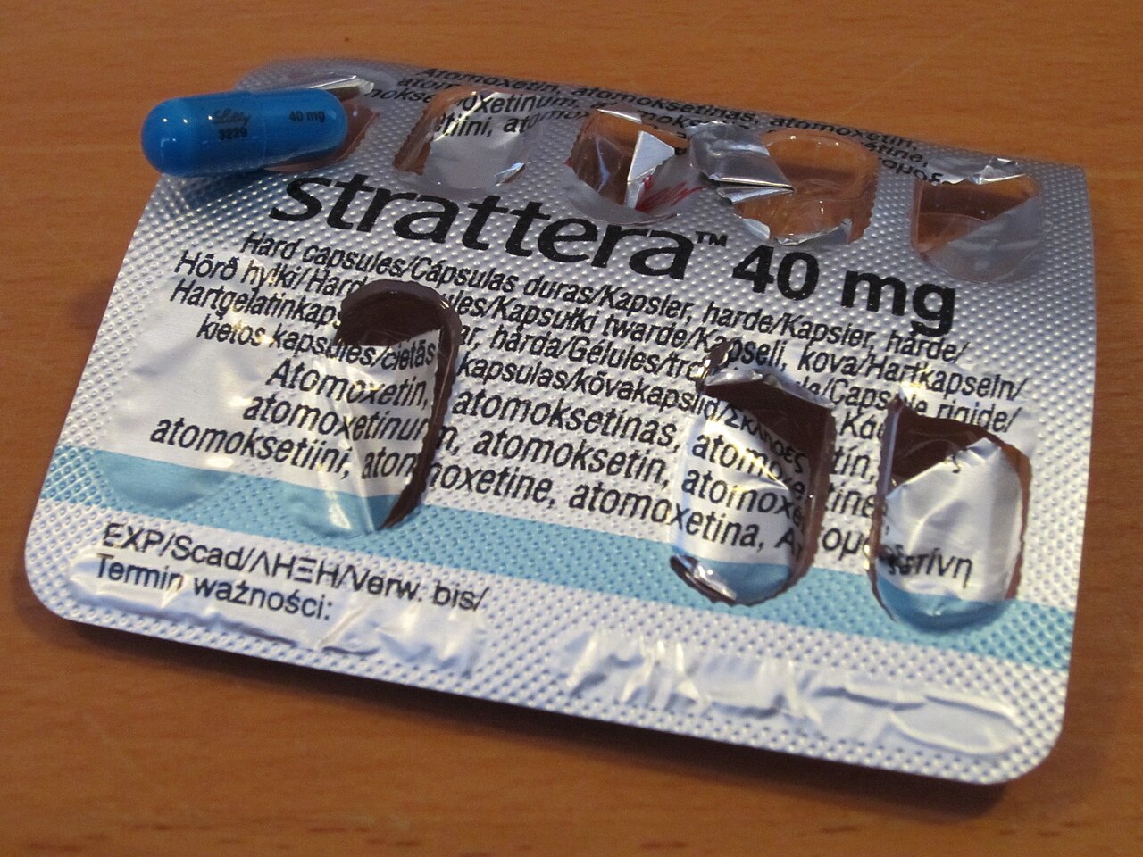 Photographie d'une plaquette de Strattera 40 mg